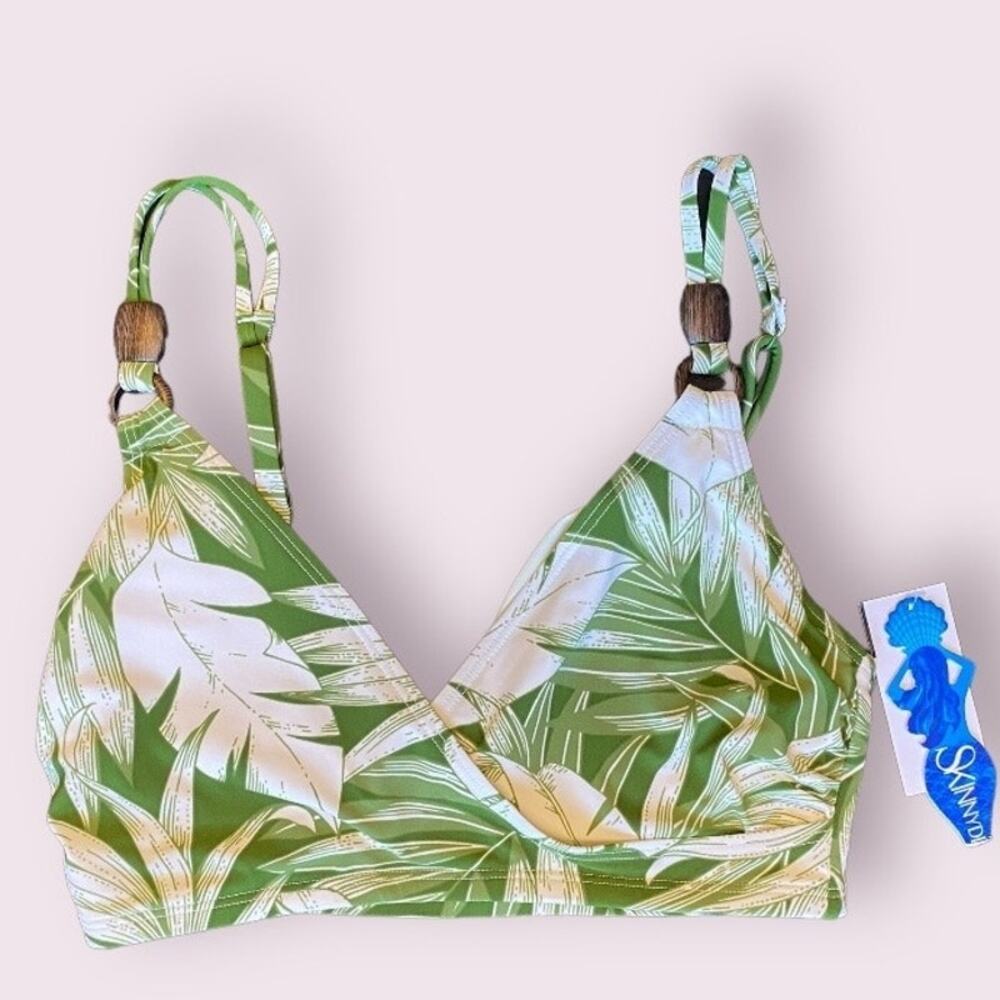 Skinny Dippers Bon Bon Tropical Beaded Bikini Top Olive Green Small NWT